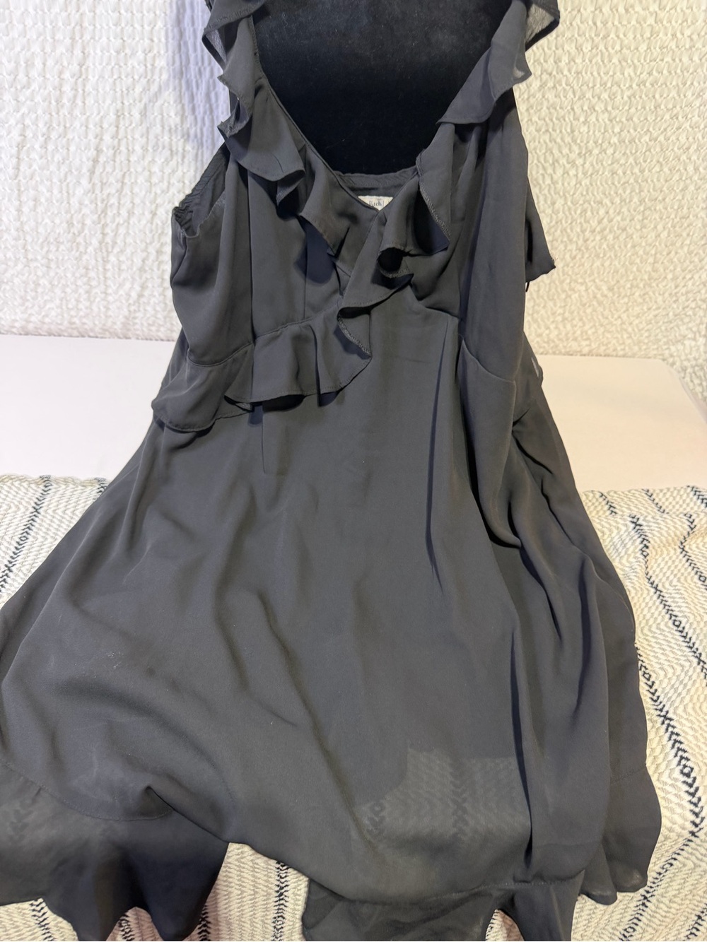 Abercrombie & Fitch Black Ruffle V-Neck Mini Dress